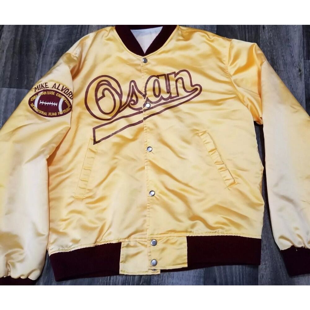 80s Satin Jacket Faded All Over Yellow And Red Damaged Cuff Osan‎ Air Base